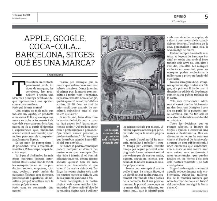 Eco de Sitges. Article Xavier Duran